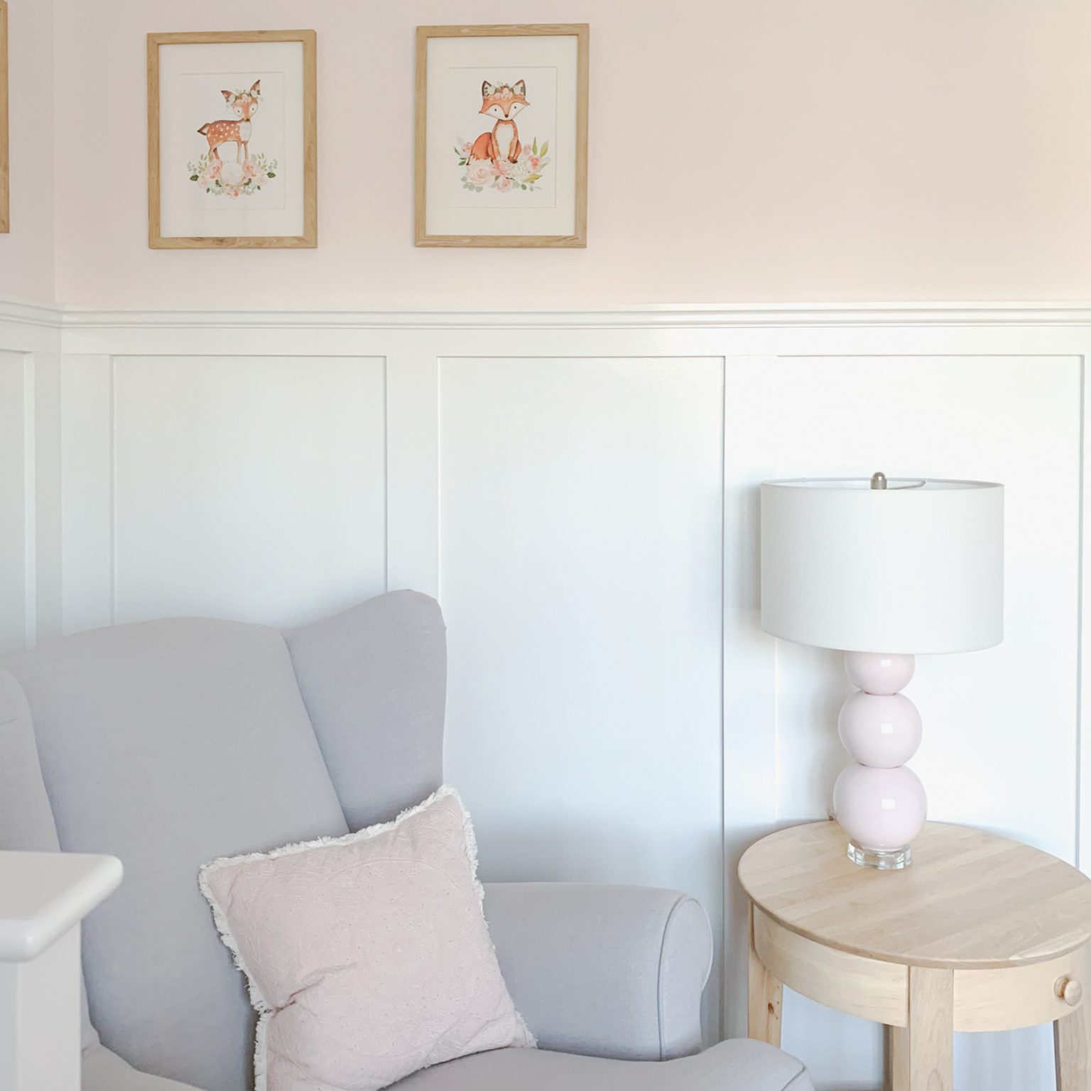 Board and Batten Blush Pink Nursery - christine nickerson design